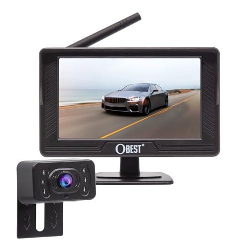 OBEST Kabellos Digital Rückfahrkamera Set, 720P Autokamera mit 4.3" Monitor, IP69 wasserdichte Funk Rückfahrkamera Kabellos, Super Nachtsicht Backup Rückfahrkamera, für Auto SUV, Van, KfZ, Wohnmobil von OBEST