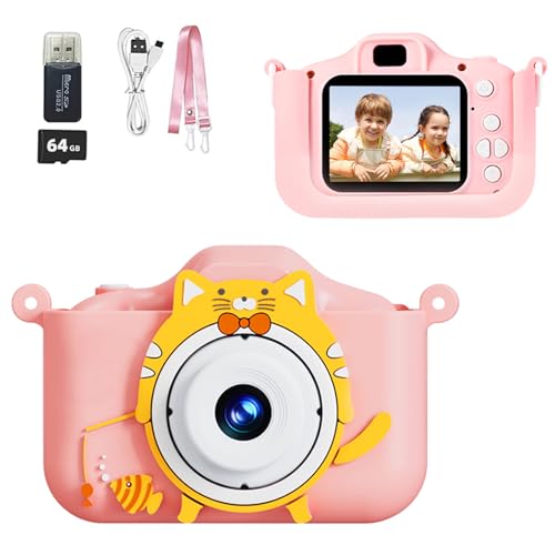 OBEST Kinderkamera, 1080P HD Digitalkamera für Kinder mit 64-GB Speicherkarte, 2,0" IPS Bildschirm, Spielzeug für Jungen und Mädchen, Geschenke zum Geburtstag für Kinder (Rosa) von OBEST