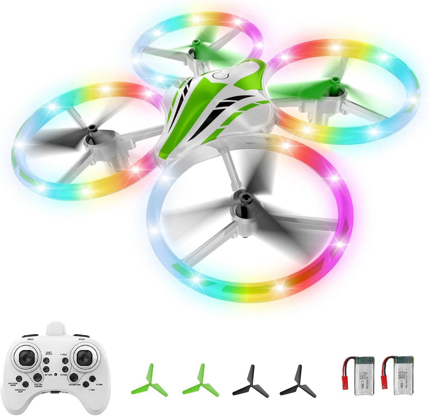OBEST Mini Drohne für Kinder RC Quadrocopter mit coole LED Lichter Drohne (mit 2 modulare Akkus 3D Flips HöhehaltenundKopflosemModus Höhenhaltung) von OBEST