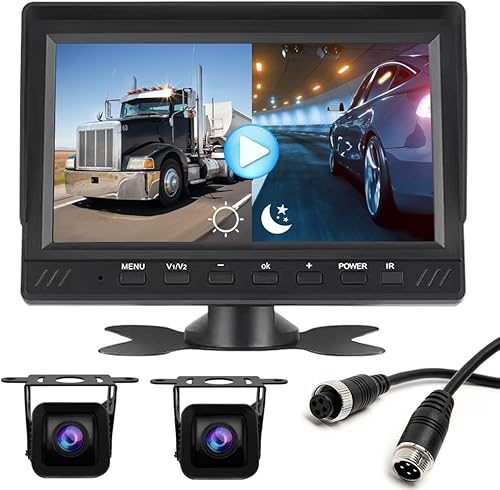 OBEST Rückfahrkamera Set AHD mit 7 Zoll LCD Monitor, Auto-Rückfahrkamerasystem für Wohnmobil, Bus, Anhänger, LKW（9-36V） von OBEST