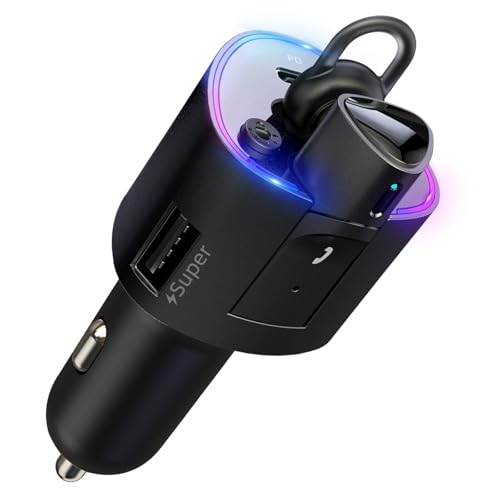 OBEST USB Kfz Zigarettenanzünder Adapter, 2 in 1 Schnell Ladegerät mit Kabelloses Bluetooth Headset, Auto Kopfhörer mit Sprachsteuerung, Anrufannahme, Schnellladung mit Handy, LED Display, Schwarz von OBEST