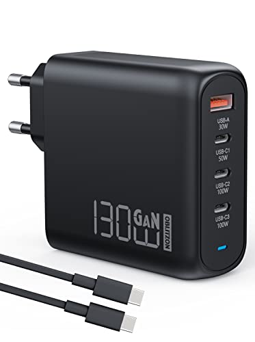 130W USB C Ladegerät, Type C PD 100W+QC 30W PPS GaN Netzteil mit 100W Schnellladekabel 4-Port USB C Netzteil für MacBook Pro/Air, Dell XPS 15, Google, iPhone 14/13, iPad Pro, Galaxy S22, S21 von OBLITZON