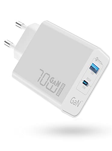 70W USB C Ladegerät 2-Port USB C Netzteil Type C PD GaN Netzteil für MacBook Pro/Air Dell XPS 15 Google iPhone 14/13 iPad Pro Google Pixel Lenovo Samsung Galaxy S23 Ultra S22 von OBLITZON