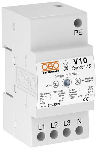 OBO Bettermann 5093391 V10 COMPACT-AS Überspannungsableiter 10 kA 1St. OBO Bettermann 5093391 V10 COMPACT-AS Überspannungsableiter 10 kA 1St. von OBO Bettermann