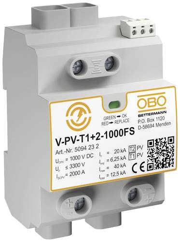 OBO Bettermann 5094232 V-PV-T1+2-1000FS Überspannungsschutz-Modul 1St. OBO Bettermann 5094232 V-PV-T1+2-1000FS Überspannungsschutz-Modul 1St. von OBO Bettermann