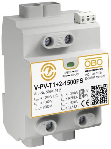 OBO Bettermann 5094242 V-PV-T1+2-1500FS Überspannungsableiter 40 kA 1St. OBO Bettermann 5094242 V-PV-T1+2-1500FS Überspannungsableiter 40 kA 1St. von OBO Bettermann