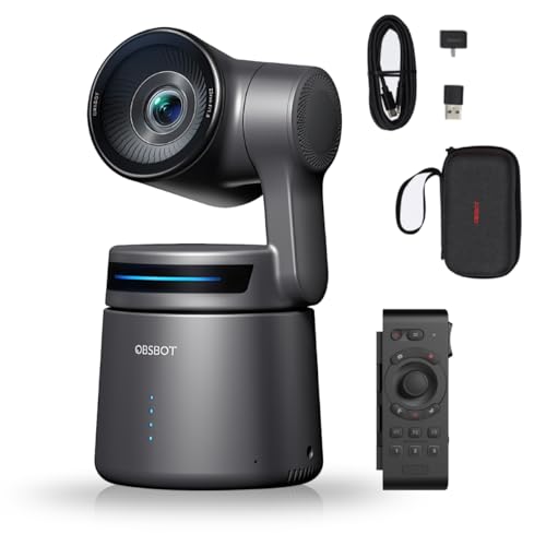 OBSBOT Tail Air 4K Webcam Streaming mit NDI, KI-Tracking PTZ Camera, AI Auto Track, intelligenter App, Gesten und Fernbedienungen, HDMI/USB-C kabellos, Videocamera mit Smart Remote von OBSBOT
