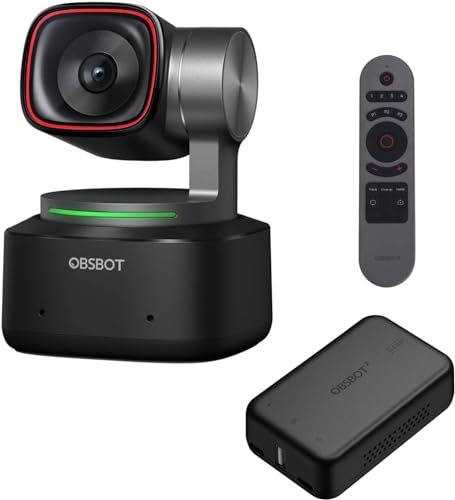 OBSBOT Tiny 2 Webcam 4K Combo mit UVC HDMI Adapter & Smart Remote Control, PTZ 4K Web Cam mit 1/1.5" CMOS, KI-Tracking & Autofokus, Gesten-/Sprachsteuerung, Webkamera für Laptop, Streaming, Meeting. von OBSBOT