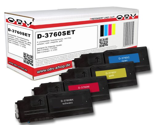 OBV 4X kompatibler Toner für Dell C3760dn C3760n C3765dnf C3760 C3765 Serie schwarz,Cyan,Magenta, gelb von OBV