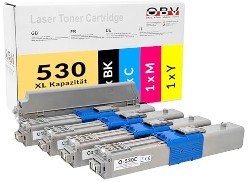 OBV 4X kompatibler XL Toner für Oki C510 C510DN C530 C530DN MC561 MC561DN C511dn C531dn MC562dn schwarz, Cyan, Magenta, gelb je 5000 Seiten von OBV