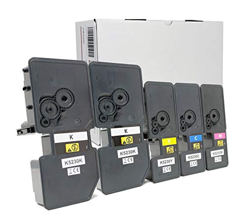 OBV 5er Set kompatibler Toner als Ersatz für Kyocera TK-5220 / TK-5230 für Kyocera ECOSYS M5521cdn M5521cdw P5021 P5021cdn P5021cdw P5021 Series schwarz, schwarz, Cyan, Magenta, gelb von OBV