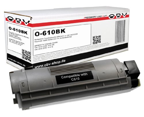 OBV kompatibler Toner als Ersatz für Oki 44315308 für für Oki C610 Serie C610CDN C610DN C610DTN C610N schwarz, 8000 Seiten von OBV