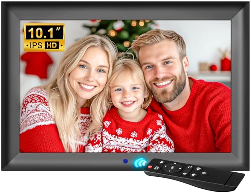 OBVHNUA Digitaler Bilderrahmen 10,1 Zoll Elektronischer Fotorahmen 1280x800 IPS Unterstützt USB oder SD-Karte (128 GB) Automatische Drehfunktion Foto-/Musik-/Video-Player/Wetter/Kalender/Wecker von OBVHNUA