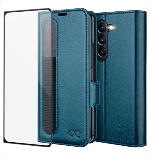 Aktualisierte Version OCASE Hülle Samsung Galaxy Z Fold 5 5G Handyhülle [mit S Pen Halter] [Vorderseite Displayschutz] [Premium PU Leder] [Kartenfach] Cover RFID Schutzhülle Etui Klapphülle Pfauenblau von OCASE