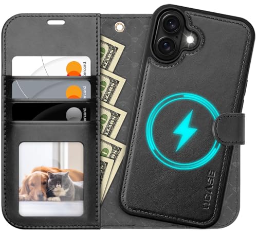 OCASE iPhone 16 Hülle(2in1) Leder Stoßfestes Case, Abnehmbare magnetische Hülle, MitHandschlaufe, Kabelloses Laden, Kartenfach, Standfunktion, Handyhülle RFID Schutzhülle Klapphülle Graphit von OCASE