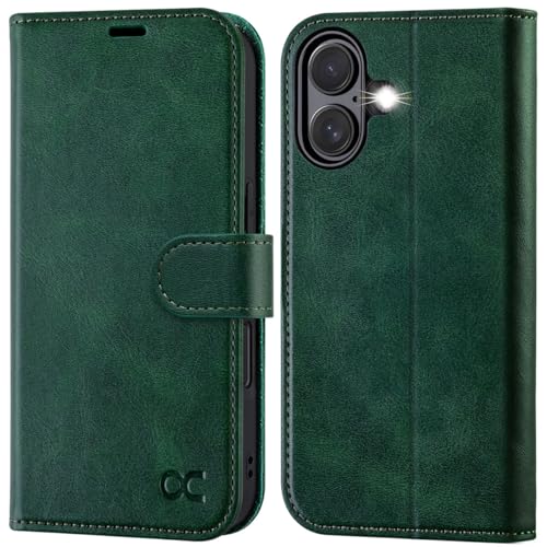 OCASE iPhone 16 Plus Hülle Handyhülle Premium PU Leder, Kartenfach Standfunktion, RFID Duhutzhülle Klapphülle Handytasche Lederhülle Kompatibel für iPhone 16 Plus (6,7 Zoll) Dunkelgrün von OCASE