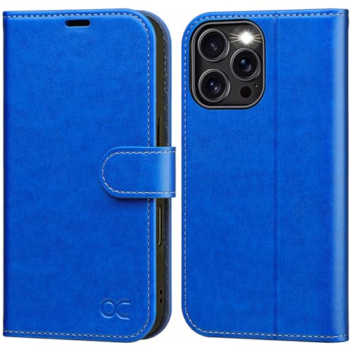 OCASE iPhone 16 Pro Max Hülle Handyhülle Premium PU Leder, Kartenfach Standfunktion, RFID Edhutzhülle Klapphülle Tasche Lederhülle Kompatibel für iPhone 16 Pro Max (6,9 Zoll) Edelstein Blau von OCASE