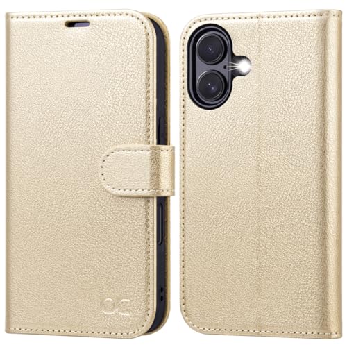 OCASE iPhone 16 Plus Hülle Handyhülle Premium PU Leder, Kartenfach Standfunktion, RFID Gohutzhülle Klapphülle Handytasche Lederhülle Kompatibel für iPhone 16 Plus (6,7 Zoll) Golden von OCASE