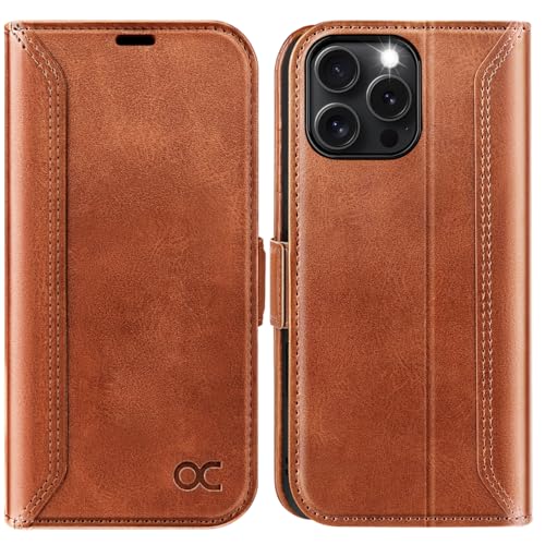 OCASE iPhone 16 Pro Max Hülle Handyhülle Premium PU Leder, Kartenfach Standfunktion, RFID Rehutzhülle Klapphülle Handytasche Lederhülle Kompatibel für iPhone 16 Pro Max (6,9 Zoll) Retro Braun von OCASE