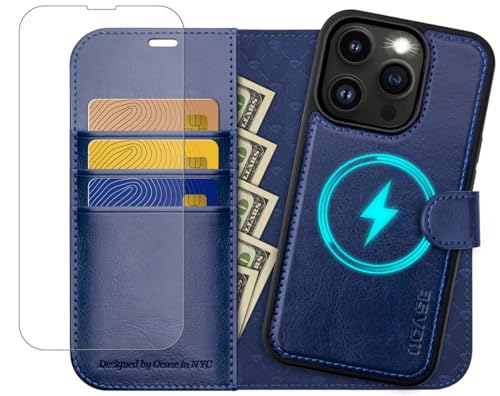 OCASE Abnehmbare Hülle iPhone 13 Pro Handyhülle 2-IN-1 [Magnetische Hülle] [Kabelloses Laden] [Displayschutz] [Kartenfach] RFID Schutzhülle Etui Klapphülle(2in1) Blau von OCASE