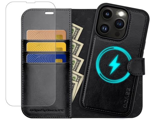 OCASE Abnehmbare Hülle iPhone 13 Pro Max Handyhülle 2-IN-1 [Magnetische Hülle] [Kabelloses Laden] [Displayschutz] [Kartenfach] RFID Schutzhülle Etui Klapphülle(2in1) Schwarz von OCASE