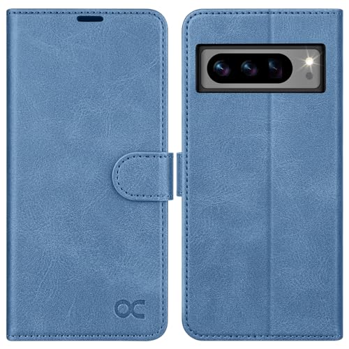 OCASE Google Pixel 8 Pro Hülle PU Leder [Standfunktion] [Kartenfach] [RFID-Sperrung Schützt] Handyhülle Lederhülle Klapphülle Kartenfach Flip Cover für Pixel 8 Pro Handy hülle Leather Hellblau von OCASE