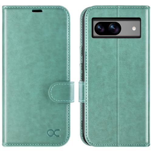 OCASE Google Pixel 8A Hülle PU Leder [Standfunktion] [Kartenfach] [RFID-Sperrung Schützt] Handyhülle Lederhülle Klapphülle Kartenfach Flip Cover für Pixel 8A Handy hülle Leather Apfelgrün von OCASE