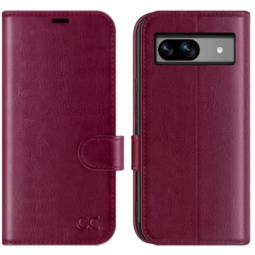 OCASE Google Pixel 8A Hülle PU Leder [Standfunktion] [Kartenfach] [RFID-Sperrung Schützt] Handyhülle Lederhülle Klapphülle Kartenfach Flip Cover für Pixel 8A Handy hülle Leather Burgundy von OCASE