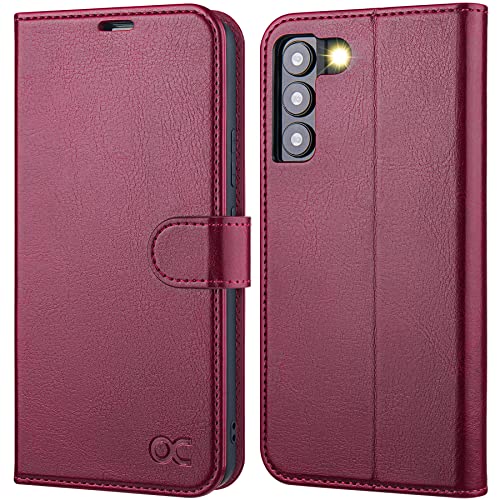 OCASE Handyhülle für Samsung Galaxy S22 5G Hülle [Premium PU Leder] [Kartenfach] [Standfunktion] Cover RFID Schutzhülle Etui Klapphülle Burgundy 6,1 Zoll von OCASE