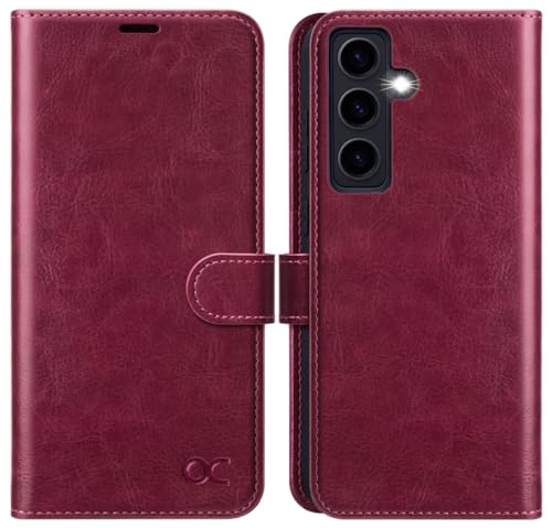 OCASE Handyhülle für Samsung Galaxy S24+ Plus 5G Hülle Premium Leder Flip Klappbare Klapphülle Stoßfeste Magnetische [Standfunktion] [Kartenfächern] Schutzhülle für Samsung S24+ Plus Tasche Burgundy von OCASE