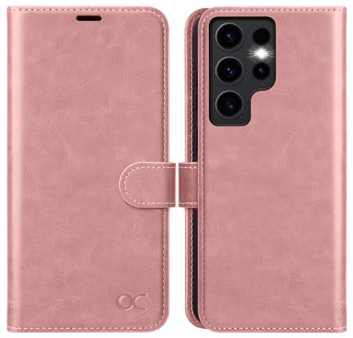 OCASE Handyhülle für Samsung Galaxy S24 Ultra 5G Hülle Premium Leder Flip Klappbare Klapphülle Stoßfeste Magnetische [Standfunktion] [Kartenfächern] Schutzhülle für Samsung S24 Ultra Tasche Pink von OCASE