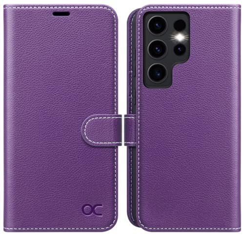 OCASE Handyhülle für Samsung Galaxy S24 Ultra 5G Hülle Premium Leder Flip Klappbare Stoßfeste Magnetische [Standfunktion] [Kartenfächern] Schutzhülle für Samsung S24 Ultra Tasche Violett Litschi von OCASE