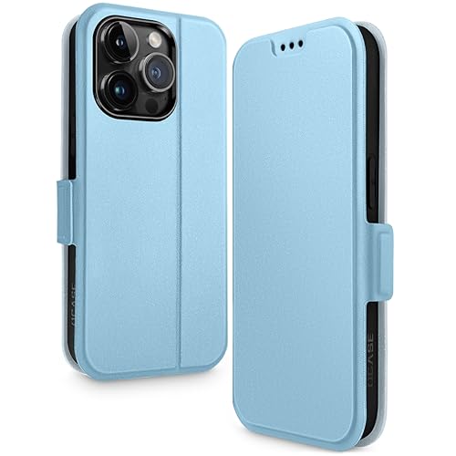 OCASE Handyhülle für iPhone 15 Pro Hülle Leder [Standfunktion] Premium Flip Schutzhülle Etui Cover für iPhone 15 Pro 5G Hülle Hellblau 6,1 Zoll von OCASE