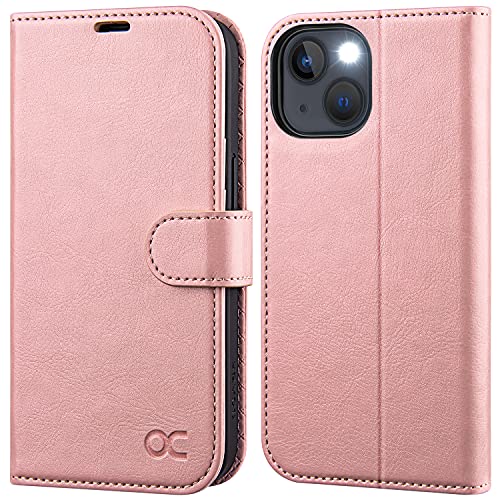 OCASE Handyhülle iPhone 13 Mini Hülle [Premium PU Leder] [Standfunktion] [Kartenfach] [Magnetverschluss] RFID Schutzhülle Klapphülle Lederhülle Tasche Case Etui Kompatibel für iPhone 13 Mini Pink von OCASE