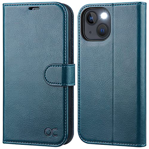 OCASE Handyhülle iPhone 13 Mini Hülle [Premium PU Leder] [Standfunktion] [Kartenfach] [Magnetverschluss] RFID Schutzhülle Klapphülle Lederhülle Tasche Etui Kompatibel für iPhone 13 Mini Pfauenblau von OCASE