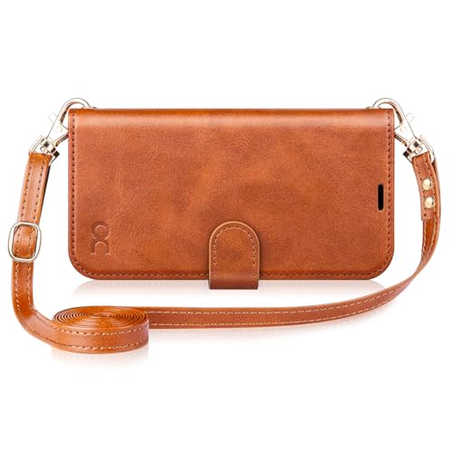 OCASE iPhone 16 Pro Hülle mit Handykette, Band Längenverstellbar, Handyhülle zum Umhängen, Lederhülle mit Kordel Schnur abnehmbar in Braun OCASE iPhone 16 Pro Hülle mit Handykette, Band Längenverstellbar, Handyhülle zum Umhängen, Lederhülle mit Kordel Schnur abnehmbar in Braun von OCASE