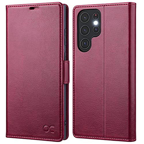 OCASE Hülle Kompatibel für Samsung Galaxy S22 Ultra 5G Handyhülle [Premium PU Leder] [Kartenfach] [Standfunktion] Hülle RFID Schutzhülle Etui Klapphülle Burgundy 6,8 Zoll von OCASE