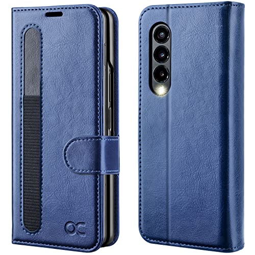 OCASE Hülle Samsung Galaxy Z Fold 3 5G Handyhülle mit S Pen Halter [Premium PU Leder] [Kartenfach] Case Cover RFID Schutzhülle Etui Klapphülle für Galaxy Z Fold 3 Blau Aktualisierte Version von OCASE