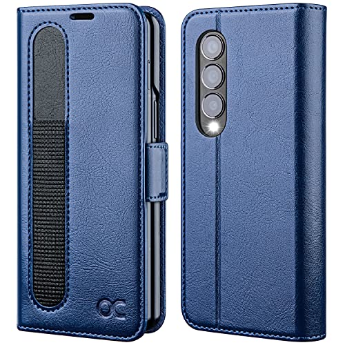 OCASE Hülle Samsung Galaxy Z Fold 4 5G Handyhülle mit [S Pen Halter] [Vorderseite Displayschutz] [Premium PU Leder] [Kartenfach] RFID Schutz Lederhülle Kompatibel für Galaxy Z Fold4 Blau von OCASE