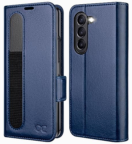 OCASE Hülle Samsung Galaxy Z Fold 5 5G Handyhülle mit [S Pen Halter] [Grenzschutz] [Premium PU Leder] [Kartenfach] RFID Schutz Lederhülle Kompatibel für Galaxy Z Fold5 Blau von OCASE