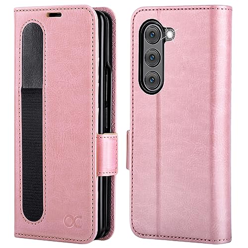 OCASE Hülle Samsung Galaxy Z Fold 5 5G Handyhülle mit [S Pen Halter] [Grenzschutz] [Premium PU Leder] [Kartenfach] RFID Schutz Lederhülle Kompatibel für Galaxy Z Fold5 Pink von OCASE