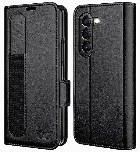 OCASE Hülle Samsung Galaxy Z Fold 5 5G Handyhülle mit [S Pen Halter] [Grenzschutz] [Premium PU Leder] [Kartenfach] RFID Schutz Lederhülle Kompatibel für Galaxy Z Fold5 Schwarz von OCASE