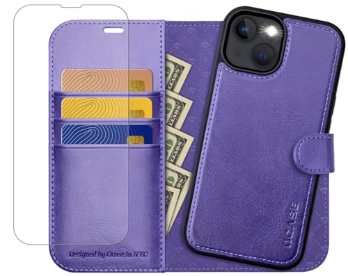 OCASE Hülle iPhone 14 [Abnehmbare magnetische Hülle] [Kabelloses Laden] [Displayschutz] [Kartenfach] Handyhülle RFID Schutzhülle Etui Klapphülle Kompatibel für iPhone 14 Violett von OCASE