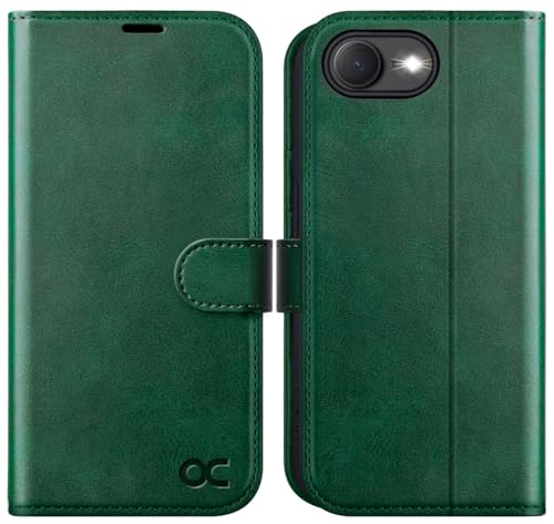 OCASE iPhone 16e Hülle Handyhülle Premium PU Leder, Kartenfach Standfunktion, RFID Schutzhülle, Klapphülle Handytasche Lederhülle Kompatibel für iPhone 16e Dunkelgrün von OCASE