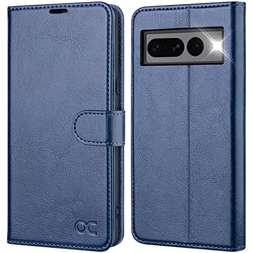 OCASE [RFID Schutz für Google Pixel 7 Pro 5G Hülle [Premium Leder] [Standfunktion] [Kartenfach] Handyhülle Lederhülle Klapphülle Kartenfach Flip Cover für Pixel 7 Pro Handy hülle Blau von OCASE