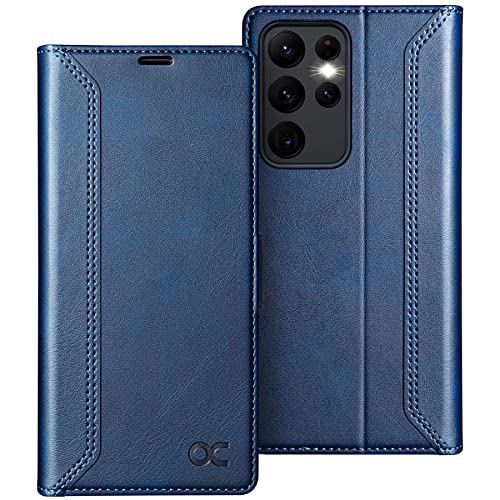 OCASE Retro Hülle für Samsung Galaxy S23 Ultra Handyhülle Tasche PU Leder Flip Cover Brieftasche Etui RFID Schutzhülle Lederhülle Klapphülle Kompatibel für Galaxy S23 Ultra Blau 6,8 Zoll von OCASE