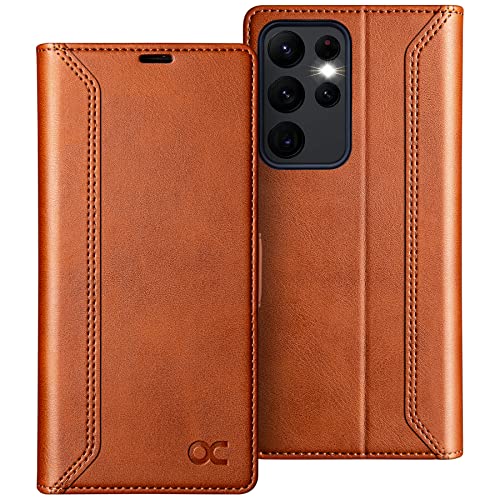 OCASE Retro Hülle für Samsung Galaxy S23 Ultra Handyhülle Tasche PU Leder Flip Cover Brieftasche Etui RFID Schutzhülle Lederhülle Klapphülle Kompatibel für Galaxy S23 Ultra Braun 6,8 Zoll von OCASE