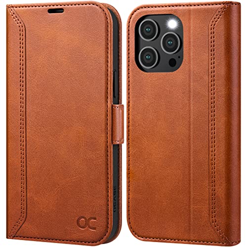 OCASE Retro Hülle für iPhone 14 Pro 5G Handyhülle Tasche PU Leder Brieftasche Etui RFID Schutzhülle Lederhülle Klapphülle Kompatibel für iPhone 14 Pro 5G DREI-Loch-Kamera (6,1 Zoll) Braun von OCASE