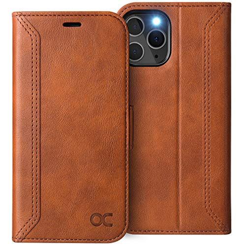 OCASE Retro Hülle iPhone 12 iPhone 12 Pro Handyhülle Tasche PU Leder Flip Cover Brieftasche Etui RFID Schutzhülle Klapphülle Lederhülle Kompatibel für iPhone 12/Pro 5G Braun 6,1 Zoll von OCASE