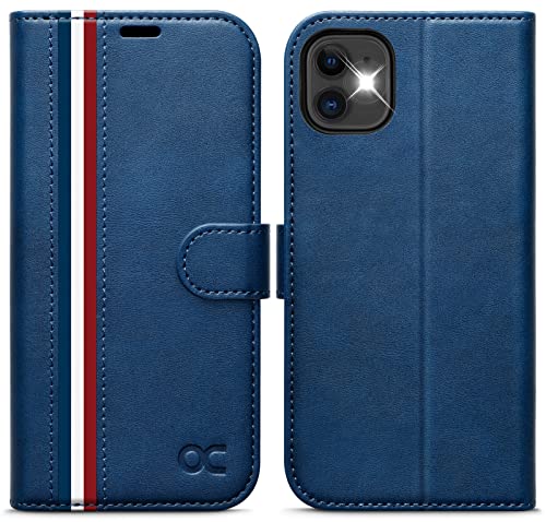OCASE iPhone 11 Hülle Handyhülle [Premium Leder] [Standfunktion] [Kartenfach] [Magnetverschluss] Tasche Flip Case Cover Etui Schutzhülle lederhülle klapphülle für iPhone 11 Stilvoll Blau von OCASE